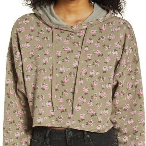 Rowa Womens Floral Crop Hoodie Sweater Brown - Picture 1 of 7